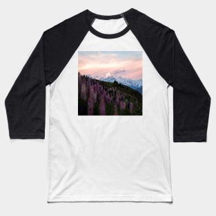 Mountain Mt. Cook with Purple Lupin Flowers During Sunset Baseball T-Shirt